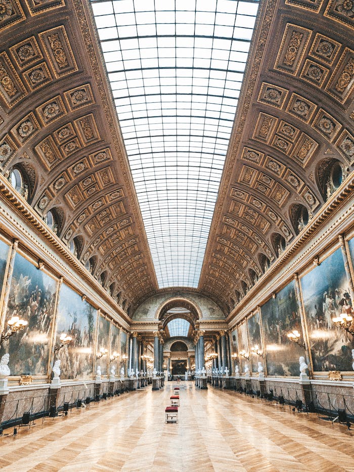 Interior of Galerie des Batailles in Versailles, France